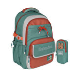Relaxion Yeni Sezon Kalemlikli Yeşil-Turuncu Premium Okul Sırt Çanta 1512