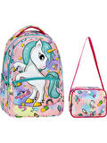 Yeşil Unicorn Desenli Kız İlkokul Sırt Çantası + Beslenme Çantası (2306)
