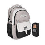 Relaxion Yeni Sezon, Kalemlikli, Siyah-Gri İthal Premium Okul Sırt Çantası (1515)