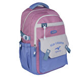 Relaxion Yeni Sezon Kalemlikli Pembe-Mavi Premium Klinkır Okul Sırt Çantası (1513)