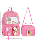 Waddell Kawaii Kore Tarzı Aksesuarlı İlkokul Sırt ve Beslenme Çantası Pembe 25002