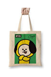 Bt21 Chimmy Bts Beyaz Bez Çanta Uzun Saplı Alışveriş Çantası Plaj Çantası
