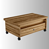 Serra Akıllı Sehpa Ceviz Tekerlekli Açılır Kapanır 2 Çekmeceli Fonksiyonlu Tabela 90x60 Cm