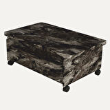 Serra Akıllı Sehpa Siyah Mermer Desenli 2 Çekmeceli Açılabilir Fonksiyonel Masa 90x67 Cm