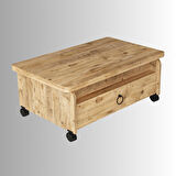 Serra Akıllı Sehpa Atlantik Çam Tekerlekli Açılır Kapanır 2 Çekmeceli Fonksiyonlu Tabela 90x60 Cm