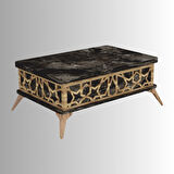 Zeren Akıllı Sehpa Siyah Mermer Desenli Lazer Kesim Detaylı 4 Farklı Kullanım 90x60 Cm