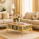 Lily Akıllı Sehpa Atlantik Çam Antrasit Gold Lazer Desenli Çok Amaçlı Tabela 90x60 Cm