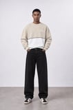 Erkek Not Basic Project Nakışlı Oversize Sweatshirt Bej