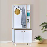 İnci Portmanto Askılıklı Beyaz Raflı Çok Bölmeli 2 Kapaklı Yüksek Ayaklı Portmanto 80x37x195 Cm