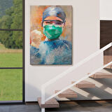 Covid 19 Dövüşen Soyut Hemşire Portresi, Tıbbi Soyut Kanvas Tablo-5246