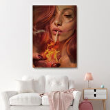 Platonik Aşkın Tavrı Sigarasını Yanan Bir Kalpten Yakan Kadın Kanvas Tablo-5247