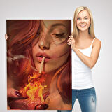 Platonik Aşkın Tavrı Sigarasını Yanan Bir Kalpten Yakan Kadın Kanvas Tablo-5247