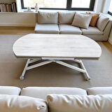 Oval Yan Baştan Açılır Akıllı Masa Üst Mdf Lizbon Alt Ayak Beyaz Renk