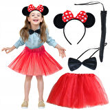 Minnie Mouse Kostüm Seti Etek Taç Kuyruk Papyon Gösteri Seti (5250)