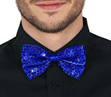 Gece Işıltısı Mavi Payetli Pullu Papyon 7x2 cm (5250)