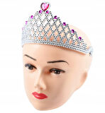 Fuşya Kalpli Gümüş Renk Kraliçe Tacı Prenses Tacı (5250)