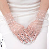 Kısa Boy Güpürlü Beyaz Puantiyeli Tül Eldiven Beyaz Renk (5250)