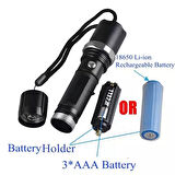 Profesyonel Şarjlı El Feneri Uzun Menzilli Şarjlı Zoomlu Süper Güçlü Acil Durum Feneri Çift Bataryal (5250)