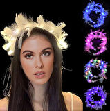 Led Işıklı Rengarenk Yanan 3 Fonksiyonlu Otrişli Parti Tacı Beyaz Renk 12x12 cm (5250)