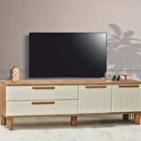 Dia Tv Sehpası 2 Kapaklı Ve 2 Çekmeceli Tasarım Atlantik Çam Krem - 160x35x52 Cm