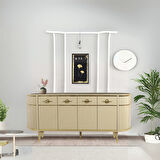 Maya Cappuccino Gold Lüks Konsol 4 Kapaklı Şerit Detaylı Metal Ayaklı Tasarım 180x45x84 Cm