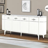 Maya 4 Kapaklı Gümüş Detaylı Konsol – Beyaz Renkli Oval Model | 180x45x84 Cm