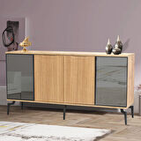 Viva Camlı Konsol Atlantik Çam Aynalı 4 Kapaklı Raflı 160x80x43,5 Cm