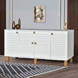 Helena Konsol Beyaz 4 Kapaklı 1 Çekmeceli Ahşap Detaylı 160x80x44 Cm