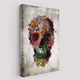 Şeker Kafatası Rengarenk Çiçekli Kafatası Ölülerin Günü Kanvas Tablo-5253