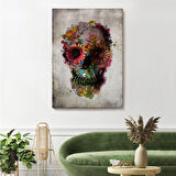 Şeker Kafatası Rengarenk Çiçekli Kafatası Ölülerin Günü Kanvas Tablo-5253