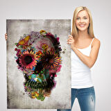 Şeker Kafatası Rengarenk Çiçekli Kafatası Ölülerin Günü Kanvas Tablo-5253