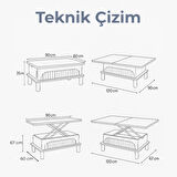 Lidya Akıllı Sehpa Beyaz Renkli Açılır Kapanır 4 Fonksiyonlu Mebran Tasarım 90x60 Cm
