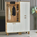 Lidya Portmanto Takımı Atlantik Çam Beyaz Askılıklı Raflı Ayakkabılık 140x37x195 cm