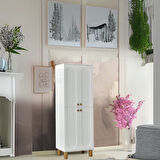 Lidya Portmanto Dolabı Beyaz Raflı 2 Kapaklı Ayakkabılık Dolap 60x37x195 cm