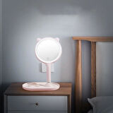 Kedi Kulaklı Telefon Standlı Yuvarlak Dokunmatik Led Ayarlı Masa Üstü Makyaj Aynası (5256)