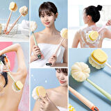 2&apos;si 1 Arada Çift Taraflı Uzun Saplı Fırçalı Banyo Vücut Sırt Fırçası Banyo Lifi (5256)