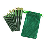 13PCS YEŞİL KADİFE TORBALI MAKYAJ FIRÇA SET (5256)