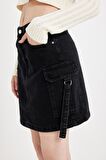 DeFacto Fashion Fit Kargo Cepli Jean Mini Etek D4421AX24AUNM40