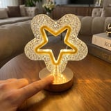 BY NEVSER® İçi Boş Yıldız Şeklinde Kristal LED Masa Lambası – Dokunmatik, 3 Renk Işık Modlu, Şarjlı Mini Dekoratif Gece Lambası