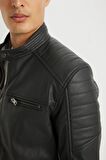 DeFacto Slim Fit Suni Deri Mont Ceket Dar Kesim Dik Yaka Fermuarlı Cepli Mevsimlik D4918AX24AUBK27