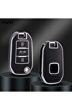 Peugeot 208 Sustalı Parlak Anahtar Kılıfı Siyah Gümüş Renk
