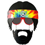 Siyah Saçlı Bandana Tasarımlı Hippi Parti Gözlüğü 26x18 cm (5263)
