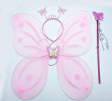 Toz Pembe Renk Kelebek Kanadı Tacı ve Sopası 50x37 cm (5263)