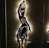 Veraart Epoksili Ahşap Testili Etekli Afirikalı Kadın Figürlü Duvar Dekorlu Gece Lambası