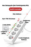 PRO P13 3000W Akım Korumalı 5 Girişli Type-c ve USB Girişli Uzatmalı Grup Priz