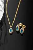 925 Ayar Gümüş Aralık Ayı Doğum Taşı ( Blue Topaz ) Damla Kolye