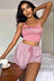 Merry See Askılı Sleep Basklı Sortlu Pijama Takımı Çok Renkli