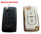 Peugeot Partner 207 307 308 407 Uyumlu Kumanda Anahtar Kılıfı Oto Anahtarlık Beyaz Gold