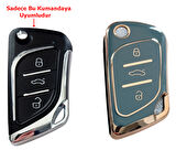 Cadillac Tipli KD Keydiy NB30 Uyumlu Kumanda Anahtar Kılıfı Oto Anahtarlık Gri Gold