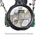 Çok Fonksiyonlu LED Işıklı Büyüteçli ve Mercekli Lehim Tamir Havya Standı - MG16126-A
